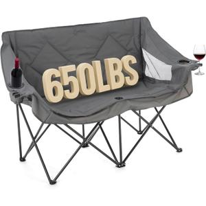 ARROWHEAD OUTDOOR Portable Folding Double Duo Camping Chair Loveseat w/ 2 Cup & Wine Glass Holder, Carrying Bag, Supports up to 500lbs, X-Large