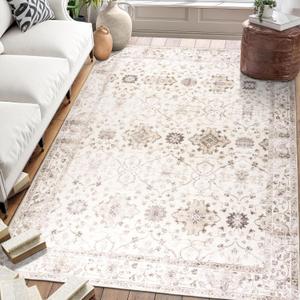 ReaLife Rugs Machine Washable Area Rug Runner - Living Room Bedroom Bathroom Kitchen Entryway Office - Padded Low Pile Stain Resistant Premium - Boho Farmhouse Vintage - BEV - Beige 3' x 5'