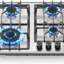 Noxton Gas Cooktop 24 Inch, 4 Burners Gas Stove Top, LPG/NG Dual Fuel Built-in Gas Hob, Flame Out Protection Prevent Gas Leakage, Stainless Steel Propane Cooktop for RVs, Apartments, Outdoor