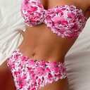 Women's Two Piece Strapless Tube Top Mid Waist Bottom Bikini Set Sexy Bathing Swimsuits (S)