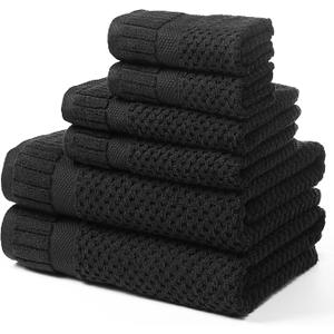 100% Cotton Bath Towels for Bathroom,Highly Absorbent Bath Towels Set Quick Dry, Luxury Soft Towels for Hotel(6 Piece, Black)