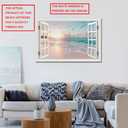 Beach Wall Art Picture for Living Room - Ocean Canvas Art Print for Bedroom - White Fake Window Frame Style Wall Decor Sunset - Seascape Painting for Bathroom Office Home Decoration 24x36inch