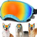 Medium Dog Sunglasses with Adjustable Strap UV Protection, Windproof Dog Puppy Sunglasses, Suitable for Medium Dog Pet Glasses, Dogs Eyes Protection, Soft Dog Goggles (Blue Frame-Blackdot-Colors-Medium Lens)