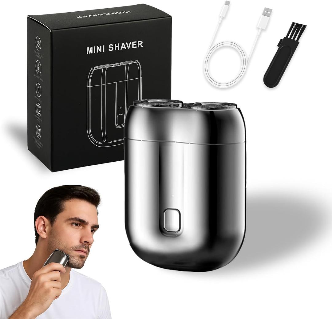 2025 New Upgrade Pocket Shaver USB Mini Shavers, New Model Mini Dual-Head Electric Shaver for Men, Portable Magnetic Rechargeable Waterproof Razor for Home, Car, Travel (Silver)