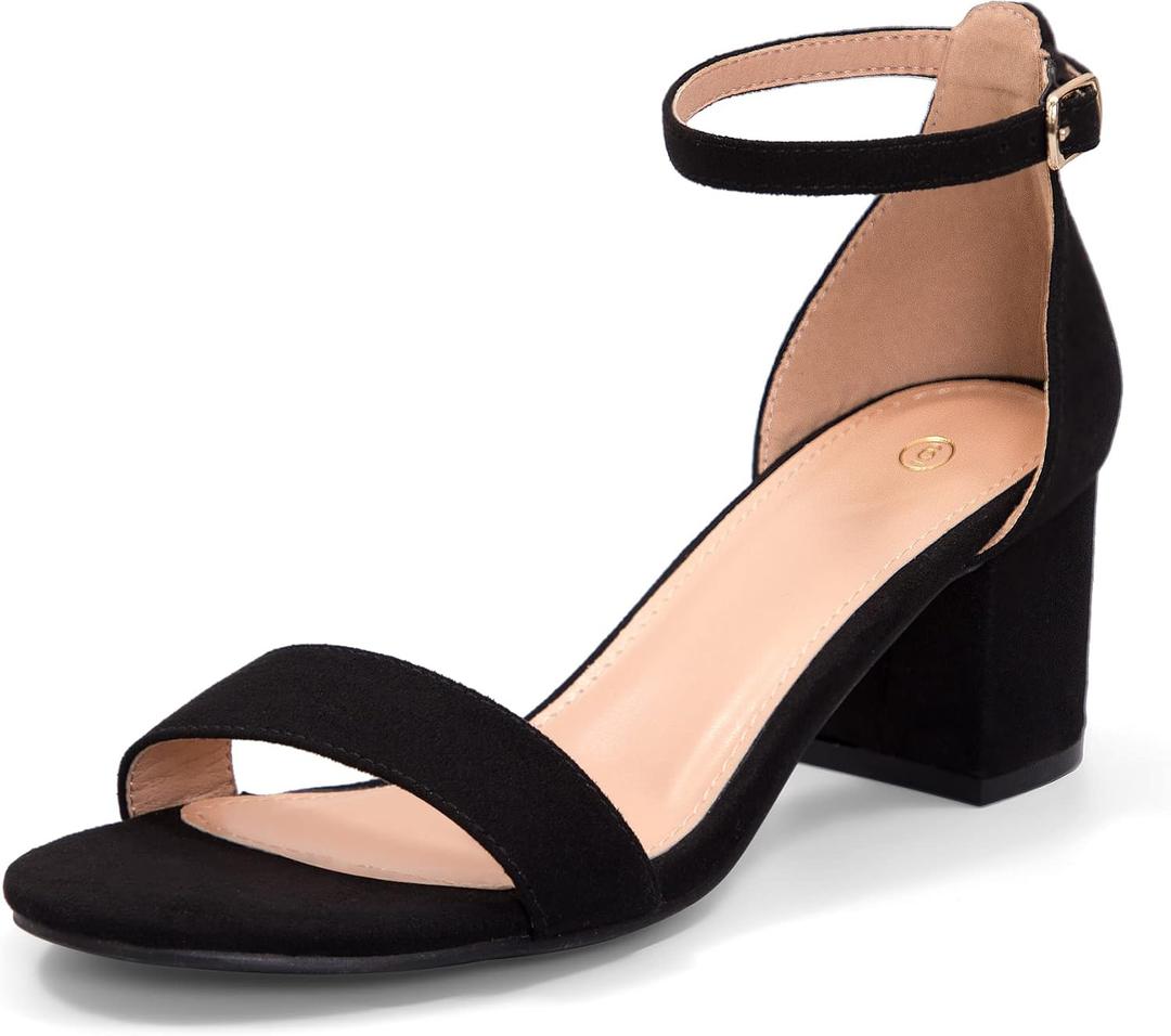 mysoft Women's Chunky Low Heels Open Toe Block Heeled Dress Ankle Strap Pump Wedding Sandals (11 Wide, Black Suede)