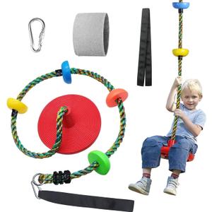 Tree Swing for Kids Backyard Single Disc Rope Climbing Seat for Tree Indoor Outdoor Playground Swing Set Accessories with Thickening 4 Ft Strap-Red