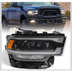 FIONE Headlight Compatible with Dodge Ram 2500 3500 2019-2024 W/LED Daytime Running Light DRL Head lamp Assembly Black headlamp W/Bulb Right Passenger Side 68360180AC