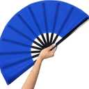 2 x 13inch Large Rave Fan Popping Fan Clacking Fans for Line Dancing,Hand Fans for Women Foldable,Boots on The Ground Fan,Portable for Outdoor,Wedding,Party,Decoration(Blue,1 Pack)