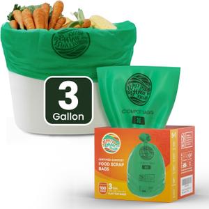 Compost Bags 3 Gallon,100 Count,Compost Food Scrap Waste Bags Fits Countertop Bin,Small Kitchen Food Scrap Waste Bags,Compost bin bags,Certified by BPI,ASTM D6400 and OK compost HOME certified