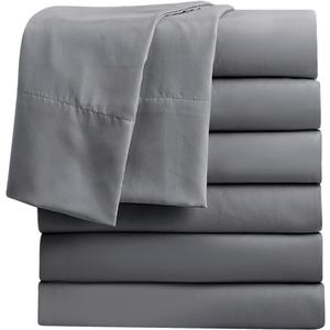 FreshCulture Twin Flat Sheets Only, Pack of 6, Soft Microfiber Bedding Sheets for Home, Salons, Hotels, Bulk Flat Sheets Only Twin Size (Dark Grey)