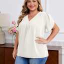 Women's Plus Size Casual Blouses Solid Business Work Tops Petal Short Sleeve V Neck Loose Fit T Shirt Summer Trendy 2026p (White, 4XL)