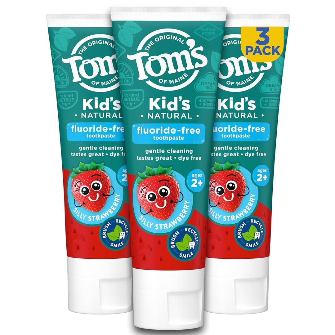 Tom's of Maine Natural Kid's Fluoride Free Toothpaste, Ages 2+, Silly Strawberry, 5.1 Oz. 3-Pack 