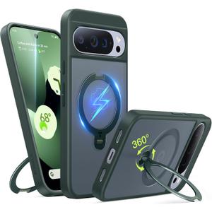 TORRAS 360 Spin Magnetic Stand for Google Pixel 10 Pro XL case, Compatible with Magsafe, 4X Military Drop Protection, Slim for Google Pixel 10 Pro XL Phone Case with Kickstand, Green