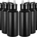32 oz Insulated Water Bottle Bulk 8 Pack, Stainless Steel Sports Water Bottles with Straw Lid & Wide Mouth Lids, Double Walled Vacuum, Leak Proof, Black