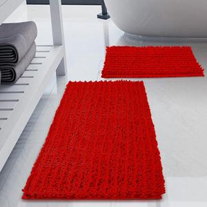 Luxury Chenille Red Bathroom Rugs Sets 2 Piece, Thickened Hot Melt Rubber Bottom Bath Mats for Bathroom Non Slip,Bath Rugs Quick Dry Machine Washable for Shower Mat (32"x20"+17"x24")