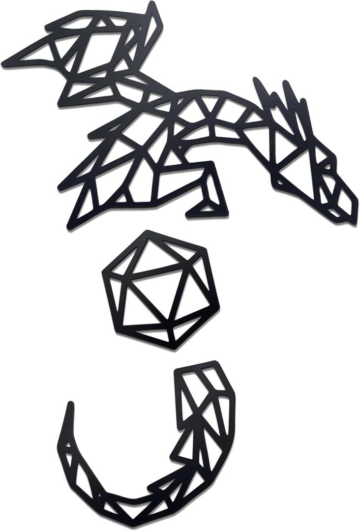 Noxozoqm Dragon Dice Wall Decor Black Metal Wall Art Geometric Home Decor Dragon Wall Art Decor for Living Room Bedroom Teenager Boy Game Room Tavern