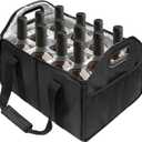 12 Bottle Carrier Collapsible Bottle Caddy with Handles Storage Box for Travel Picnics Weddings Shopping Tasting (Black), Large