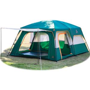 KTT Extra Large Tent 10-12-14 Person(B),Family Cabin Tents,2 Rooms,3 Doors and 3 Windows with Mesh,Straight Wall,Waterproof,Double Layer,Big Tent for Outdoor,Picnic,Camping,Family Gathering (Green)