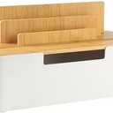 Cable Management Box with Wooden Lid, Multi-Device Organizer for Phones/Tablets/Smartwatches, Desktop Cord Organizer for Tidy Workspace (White)