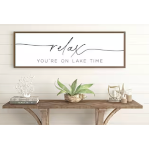 Surfapans Lake House Wall Decor Relax You're On Lake Time Sign 32"×12" for Bedroom Above Over Bed Lakeside Retreat Living Room Minimalist Large Wood Framed Horizontal Wall Hanging Art (Black)