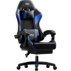 HLDIRECT Gaming Chair with Footrest, Lumbar Support & Headrest, Black&Blue, Standard