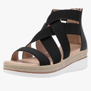 Jeossy Women's Platform Wedge Sandals White Pu Strappy Summer 866 Sandals Dressy with Zipper 8