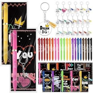 Spakon 20 Set Back to School Gifts Inspirational Pens Bulk Appreciation Quote Ballpoint Pens Dream Big Keychains Motivational Bookmarks Classroom Rewards for Students Coworker Staff Employees