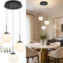 KoKo&Yukina 3 Light Globe Glass Pendant Light Modern Black Globe Chandelier Adjustable Length Pendant Light Fixtures Milky White Glass Ceiling Light for Foyer Hallway, Globe, 3-Light, D11.8"