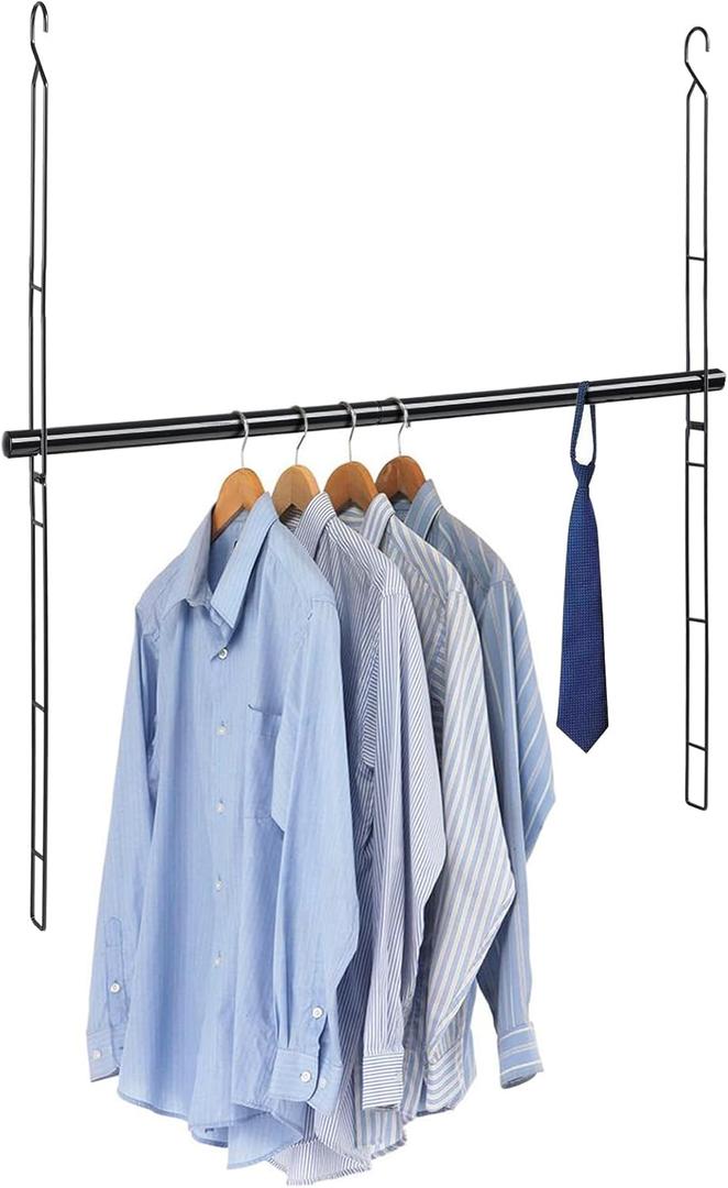 Closet Hanging Rod, 47.2in Wide Extension Closet Hanging Organizer, 6 Height Adjustable Hanging Closet Rods, Space Saving Heavy Duty Closet Rod for Hanging clothes and Towel up to 33.8 in long, Black