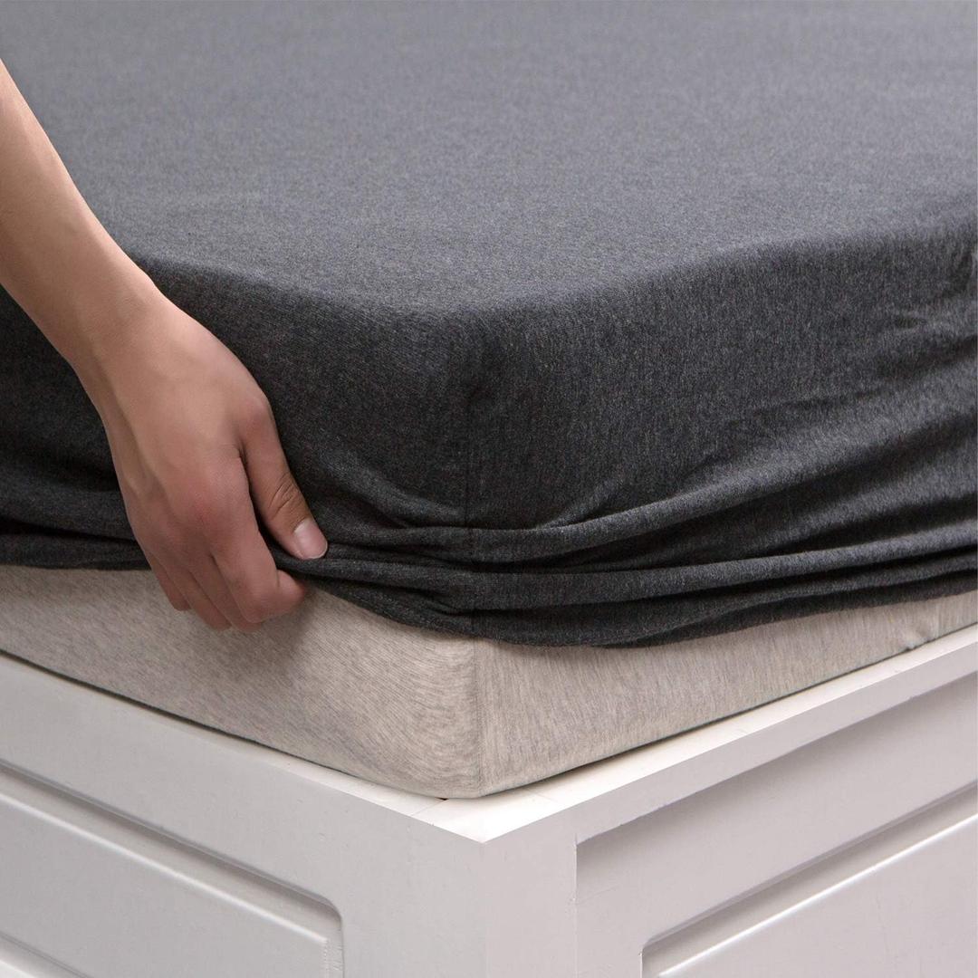 PURE ERA Jersey Knit Cotton Fitted Bottom Sheet ONLY (No Flat Sheet or Shams) Deep Pocket Up to 15" to 20" Ultra Soft Comfy Breathable Charcoal Grey Queen