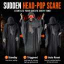 72Inch Halloween Animatronic Grim Reaper Outdoor Decorations, Sound/Light Activated Head Pop Up Skeleton with Red LED Eyes, Spooky Sound for Entryway Porch Haunted House Party Decor