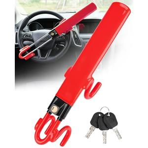 Tevlaphee Steering Wheel Lock Anti-Theft Car Device Heavy Duty Security Car Lock Antitheft Locking Devices Great Deterrent Adjustable Car Wheel Lock Anti Theft for Vehicle Truck SUV with 3 Keys (Red)