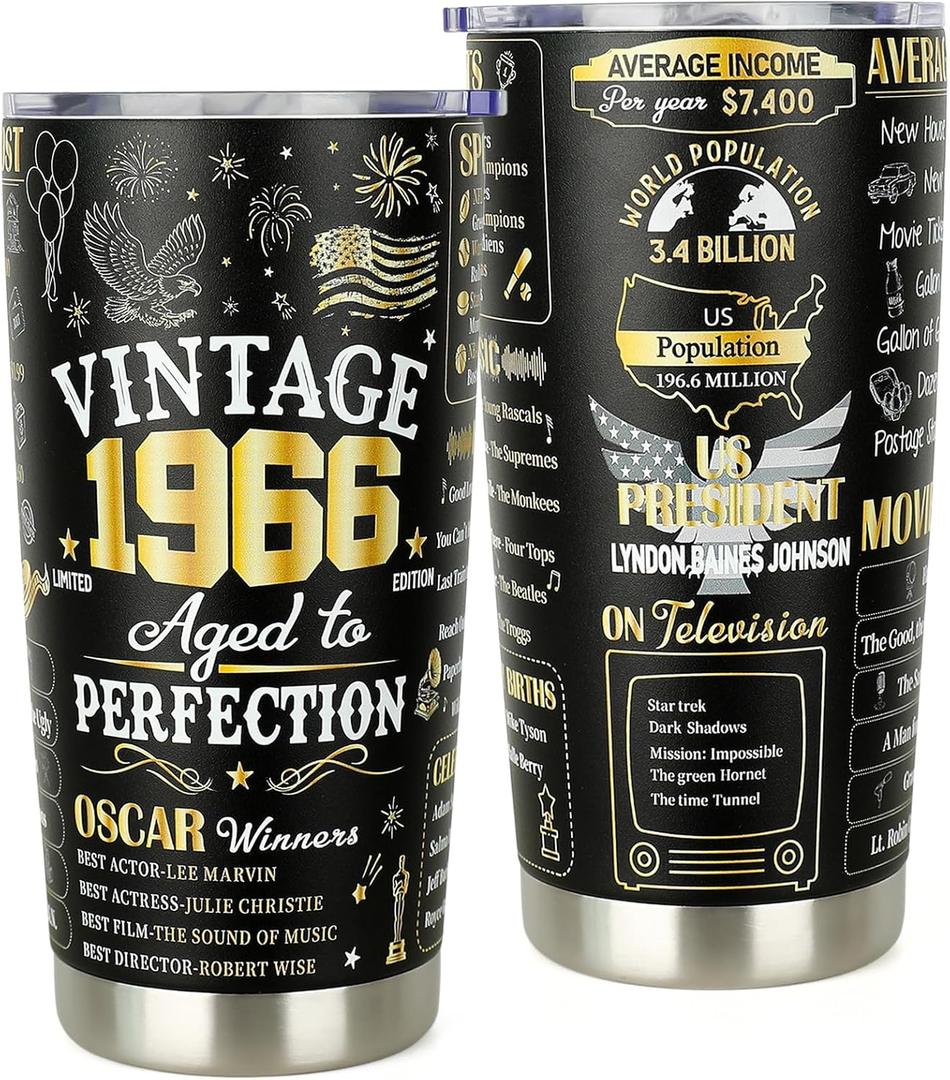 60th Birthday Gifts for Men Women - 1966 60th Birthday Decorations Gifts for Her Him Turning 60 Year Old Gift Ideas - Funny 60 Bday Gift for Mom, Dad, Wife, Husband - 20 Oz Tumbler