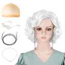 Old Lady Wig for Women,5Pcs Gray Wigs for Women Grandma Wig Costume Breathable and Comfortable with Glasses, Pearl Necklace & Accessories