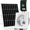 Solar Powered Rechargeable Exhaust Fan, 25W Solar 8" Ventilation Vent Fan with 66.6 Wh Battery Backup for Outside Greenhouse, Chicken Coop, Shed, Pet House