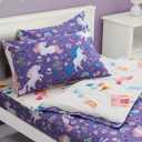 Meeting Story 3pcs Kids Comforter Sets Zipper Bedding Set for Girls,Twin Kid Bedding Set Rainbow Comforter Unicorn Bedding for Kid,All in one Zipper Bedding (Purple,Twin)
