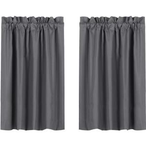 Valea Home Blackout Short Curtains Waterproof Soft Rod Pocket Kitchen Curtains for Bathroom Window Room Darkening Small Curtains for Bedroom, 2 Panels, 45 inch Length, Grey