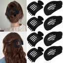 Atoden Flat Hair Clips Large Claw Clips for Thick Medium Thin Hair 8Pcs Square and Round Oval Non Slip Strong Hold Barrettes French Duckbill Accessories for Women Girls Matte Black Color
