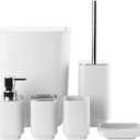 Bathroom Accessory Set 6 Piece Bathroom Accessories Set with Toothbrush Holder&Cup,Soap Dispenser& Dish,Toilet Brush Holder,Trash Can Plastic Gift Set for Bathroom Decorative CountertopWhite