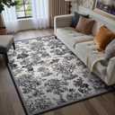 LIVEBOX 5x7 Area Rugs for Living Room, Washable Black and White Rug for Bedroom Dining Room Kids Room Soft Low Pile Non Slip, Vintage Animal Jungle Unique Classic Print Carpet Home Décor