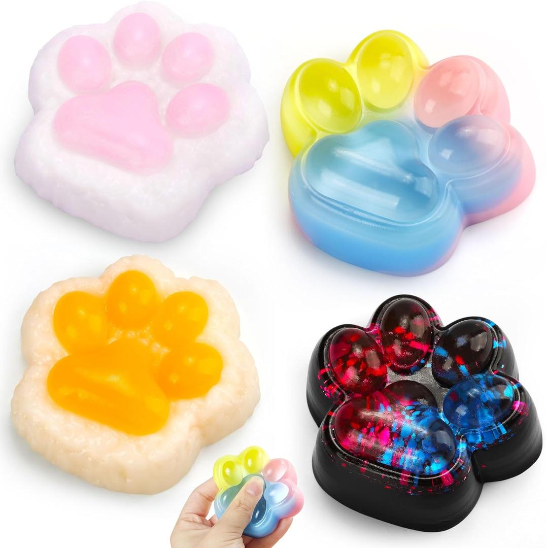 4 Pcs Taba Squishy Paw, Cat Paw Squishy Toys  Soft Sticky Sensory Fidget Pack for Stress Relief, Cute Kawaii Fufu Squeeze Toys, Gifts for Boys Girls Adults Kids, Party Favors