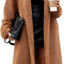 Women's Fuzzy Fleece Hooded Coat Winter Oversize Long Cardigan Jacket Warm Faux Fur Outwear with Pockets (Large, Camel)