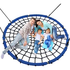 Trekassy 60" Large Spider Web Saucer Tree Swing for Kids & Adults, 750lbs Heavy Duty Outdoor Net Swing with Steel Frame and 2 Tree Hanging Straps - Blue+Black (Patented)