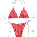 Women's 2 Piece Y2K Gingham Print Bow Front Bikini Halter Tie Bikini Set Triangle Set Beachwear Swimsuit Bathing Suit LARGE