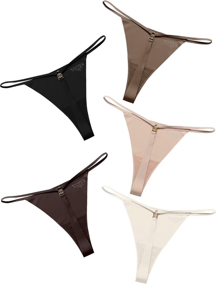 DEANGELMON Seamless G-string Thongs for Women - No Show Thong Underwear Low Rise Stretch Panties Workout Pack (X-Large, Caramel Jelly - 5 Pack)