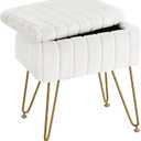 Greenstell Vanity Stool Chair Faux Fur with Storage, 15.7"L x 11.8"W x 19.4"H Soft Ottoman 4 Metal Legs with Anti-Slip Feet, Furry Padded Seat, Modern Multifunctional Chairs for Makeup, Bedroom White
