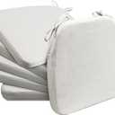 AAAAAcessories D-Shaped Chair Cushions, 2" Thick Dining Chair Pads with Ties and Removable, Machine-Washable Cover, 17" x 16", Set of 6, Natural Linen