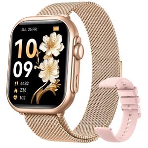 Smart Watch for Android/iPhone, 5ATM Fitness Watches for Women with 110+ Sports Modes, Bluetooth Calls/Messages/App Notifications, Health Monitor Blood Pressure/Heart Rate/SpO2/Sleep, Gifts for Women (Gold-Pink)