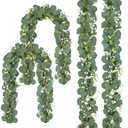 CQURE 4 Pack 5.9Ft Eucalyptus Garland,Artificial Eucalyptus Flowers Leaves Table Greenery Garland Wreath Vines for Wedding Party Table Fireplace Bedroom Wall Room Decor (23.6 Ft)