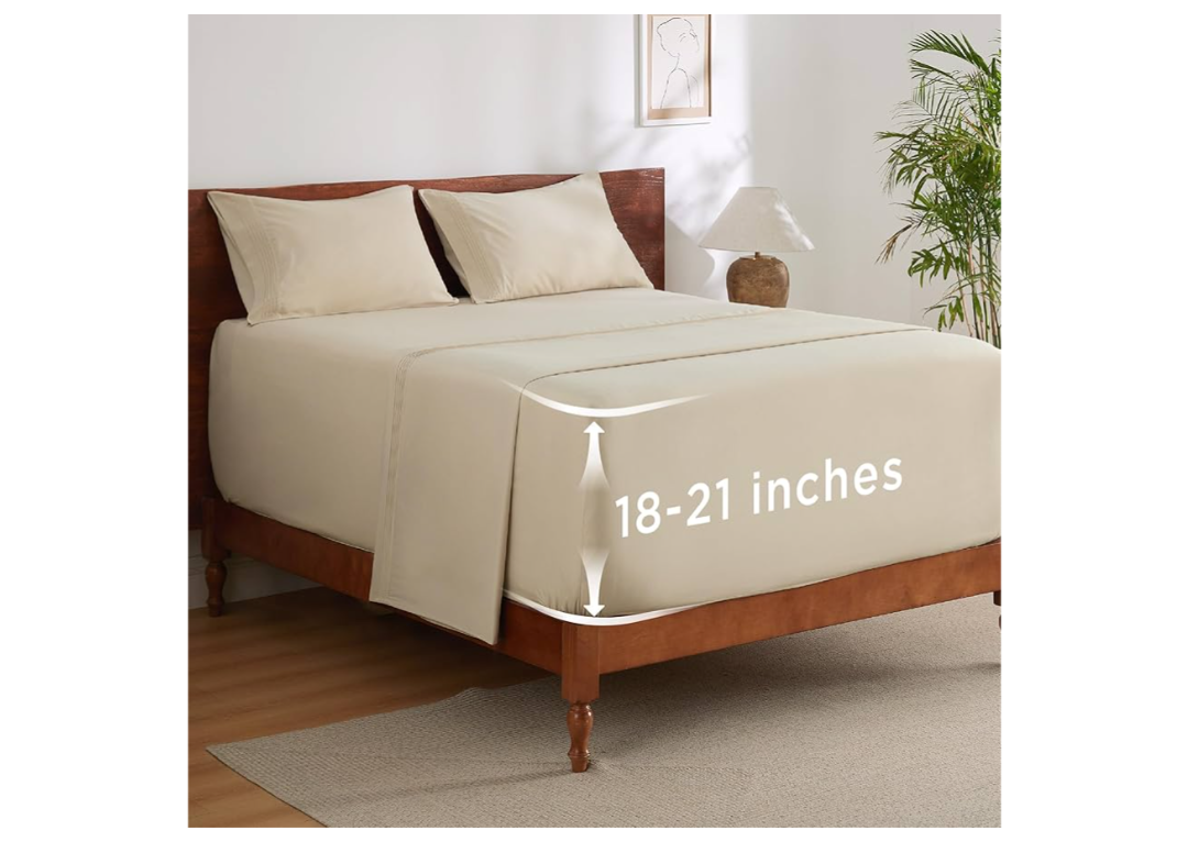 Bedsure Deep Pocket Queen Sheets Set - Fits Mattresses Up to 21 Inches Thick - 4 Piece GentleSoft Bed Sheets, Moisture Wicking, Soft & Cooling Bedsheet & Pillowcases, Easy & Secure Fit, Beige